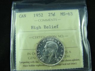 1952 Canada 25 Cents High Relief Ms 63 photo