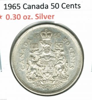 1965 Canada Queen Elizabeth Silver Half Dollar.  800 Fine Coat - Of - Arms Unc photo