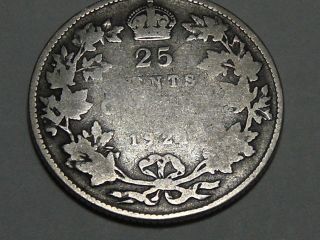 1921 Canadian Silver Twenty - Five Cent Coin 6899a photo