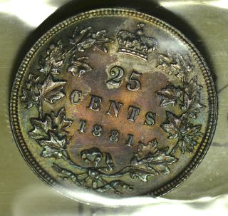 1881h Canada (25¢) Iccs Ms - 63 Pq Top 6 Reddish & Green Toning - Rare photo