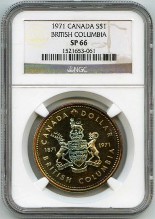 1971 Ngc Sp66 Canada $1 Silver Dollar British Columbia Awesome Toning photo