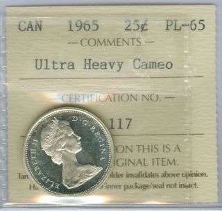 1965 Canada Silver 25 Cents Prooflike Pl Ultra Heavy Cameo Top Grade. photo
