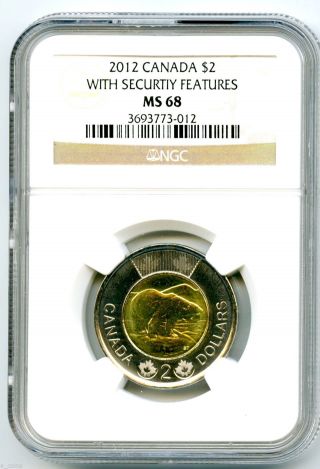 2012 Canada Toonie $2 Security Features Ngc Ms68 With Maple Leaf Top Pop photo