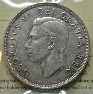 1949 Canadian Silver Dollar - Iccs Graded - Au - 50 - photo