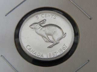 1967 Bu Pl Canadian Canada Centennial Rabbit Elizabeth Ii Nickel Five 5 Cents photo