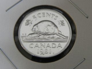 1981 Bu Pl Unc Canadian Canada Beaver Elizabeth Ii Nickel Five 5 Cent photo