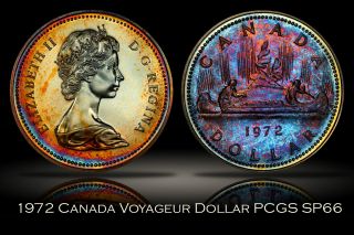 1972 Canada Voyageur Silver Dollar Pcgs Sp66 Colorful Toning $1 photo