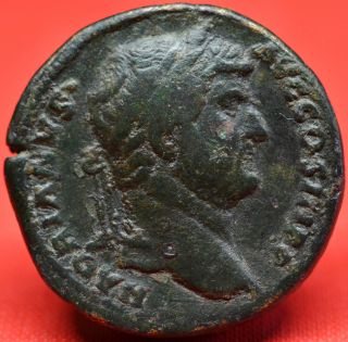 Hadrian,  Scarce Sestertius: Justitia.  Lovely Black Patina.  Ad 131.  27.  0 G photo
