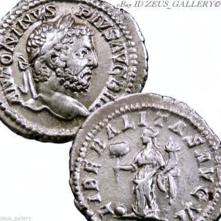 Caracalla Ancient Roman Silver Coin Denarius Liberalitas Rome Struck 210 Ad photo