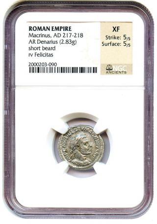 Ad 217 - 218 Macrinus Silver Denarius Ngc Xf (ancient Roman) photo