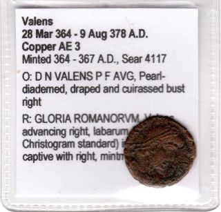 Roman Provencial Coin,  Valens - In Description Card Minted 364 - 357ad Copper Ae 3 photo