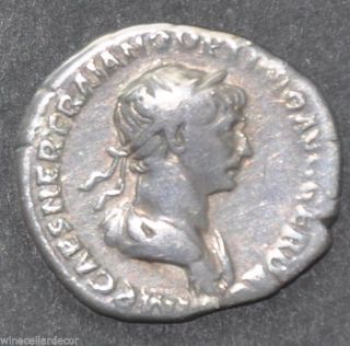 Ancient Roman Silver Denarius Coin Of Emperor Trajan Ad 98 - 117 photo