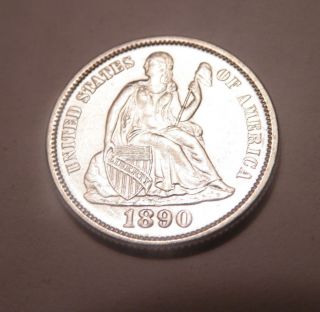 1890 Liberty Seated Dime,  Au ++ Coin Take A Look At The Pictures photo