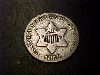 1852 3 Three Cent Silver Piece F - Vf Buy It Now Or Offer photo