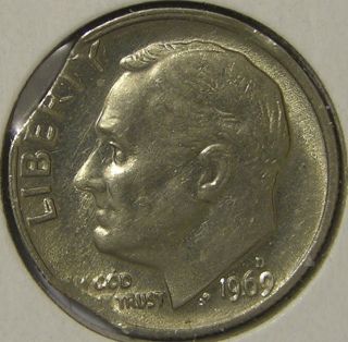 1969 D Roosevelt Dime,  (double Clip Planchet) Error Coin,  Ae 734 photo