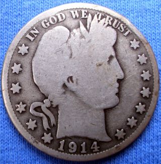 1914 - S Barber Half Dollar Very Good Lower Mintage 992,  000 photo