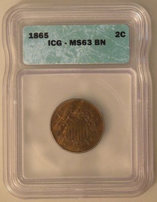 1865 Two Cent Piece - Icg Ms 63 Bn photo