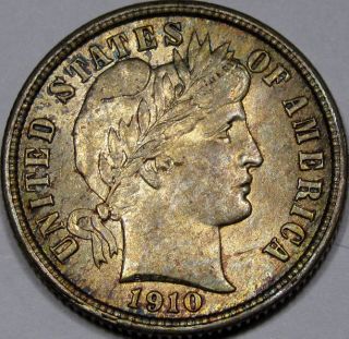 1910 Barber Dime Gem Bu+. . .  100% With Tone A Great Coin photo