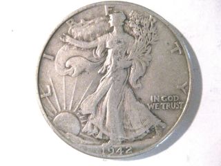 1942 Walking Liberty Half Dollar - Vf Coin -.  900 Silver - 50 Cents - 4 photo