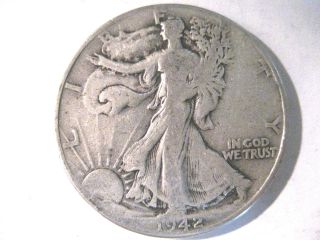 1942 Walking Liberty Half Dollar - Vf Coin -.  900 Silver - 50 Cents - - 6 photo