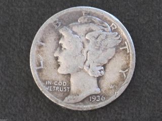 1936 - P Mercury Dime 90% Silver U.  S.  Coin D6365 photo