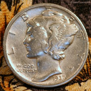 Dime Mercury 1937 Winged Liberty Au Almost Uncirculated,  Sharp Features,  Luster photo