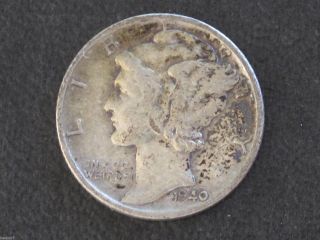1940 - P Mercury Dime 90% Silver U.  S.  Coin D6361 photo