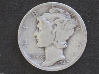 1940 - S Mercury Dime 90% Silver U.  S.  Coin D6408 photo