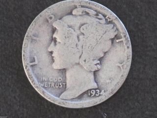 1934 - D Mercury Dime 90% Silver U.  S.  Coin D6368 photo