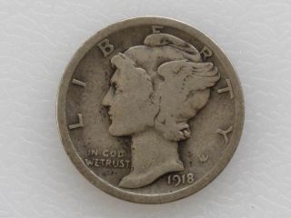 1918 - P Mercury Dime 90% Silver U.  S.  Coin D7103 photo
