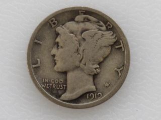 1919 - P Mercury Dime 90% Silver U.  S.  Coin D7106 photo