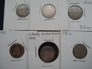 6 Seated Liberty Dimes,  Some Rare 1877,  1882,  1888,  1890,  1891o Rare photo