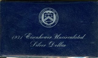 1971 Us Uncirculated Silver Eisenhower Dollar In Blue Envelope photo