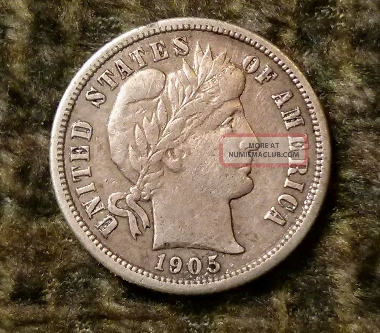 1905 S Barber Dime Au Full Liberty Sharp Detail Patina