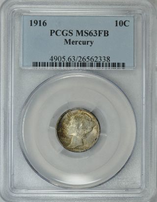 1916 Silver Mercury Dime Graded Ms63fb By Pcgs Full Split Bands photo
