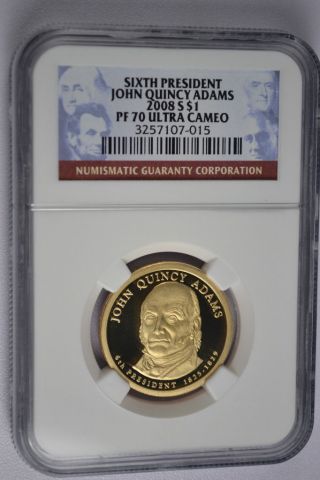 2008 - S John Quincy Adams Presidential Golden Dollar Ngc Pf70 Ultra Cameo photo