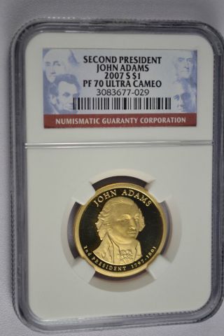 2007 - S John Adams Presidential Golden Dollar Ngc Pf70 Ultra Cameo photo