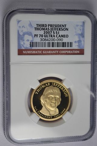 2007 - S Thomas Jefferson Presidential Golden Dollar Ngc Pf70 Ultra Cameo photo