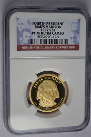 2007 - S James Madison Presidential Golden Dollar Ngc Pf70 Ultra Cameo photo
