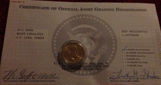 Uncirculated 2007 Jefferson Presidential One Dollar Coin - A+++ Grade photo