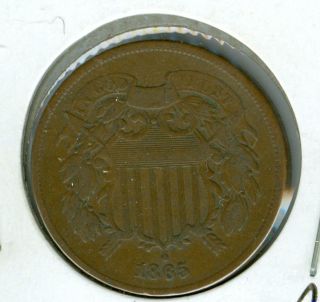 1865 Two Cent Piece Very Fine Plus. photo