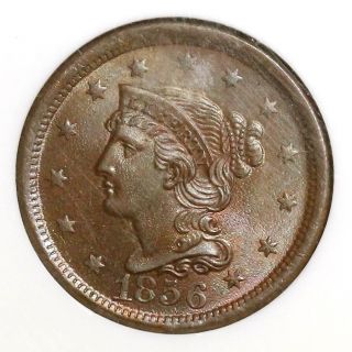 1856 N - 11 Ngc Ms66bn Upright 5 Braided Hair Large Cent Coin 1c photo