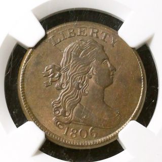 1806 C - 4 Ngc Au58 Draped Bust Half Cent Coin 1/2c photo