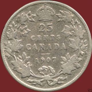 1907 Canada Silver 25 Cents (5.  81 Grams.  925 Silver) (no Tax) photo