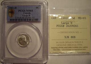 Canada Edward Vii 1902h Lg H Five Cents - Iccs Ms65/pcgs Ms64 photo