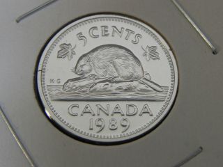 1989 Bu Pl Unc Canadian Canada Beaver Elizabeth Ii Nickel Five 5 Cent photo