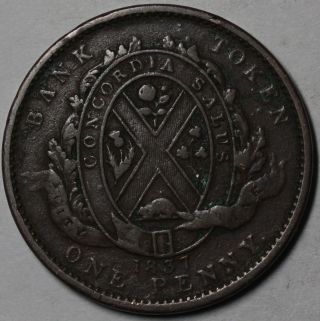 1837 Province Du Bas Canada 1 Penny Bank Token (concordia Salus) Copper Coin photo