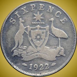 1922 Australia 6 Pence Silver Coin (2.  82 Grams.  925 Silver) No Tax photo