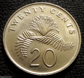 Singapore,  Unc 1991 20 Cent.  Powder - Puff Plant Coin photo