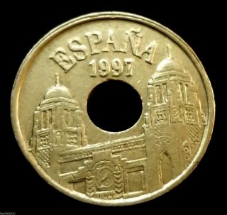 Spain,  1997 25 Pesetas (melilla) Ancient Amphora Towered Buildings Coin photo